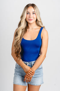 Scoop neck sleeveless bodysuit cobalt - Trendy Oklahoma City Basketball T-Shirts Lush Fashion Lounge Boutique in Oklahoma City