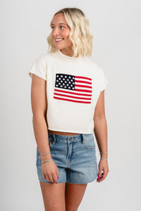 Sleeveless mock neck American flag sweater white - Cute Sweater - Fun American Summer Outfits at Lush Fashion Lounge Boutique in Oklahoma City