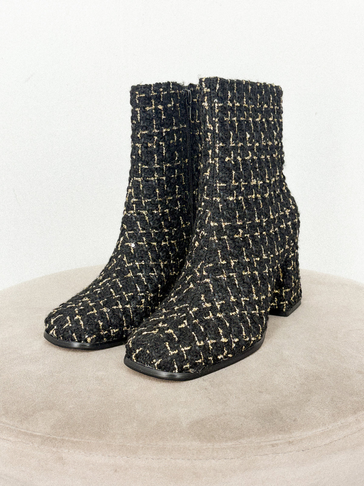 Demi tweed block heel ankle boot black - Cute Shoes - Trendy Shoes at Lush Fashion Lounge Boutique in Oklahoma City