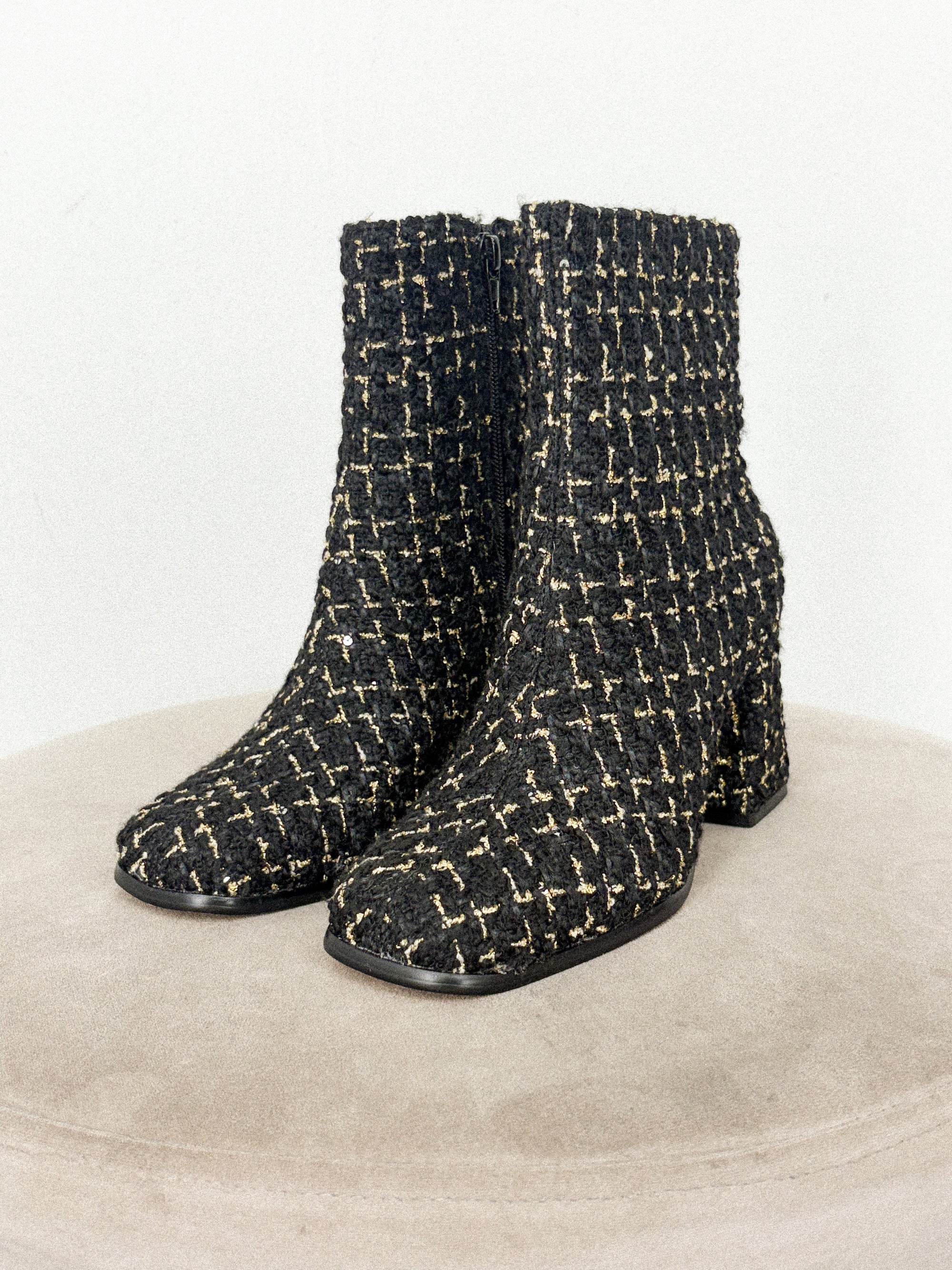 Demi tweed block heel ankle boot black