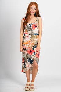 Floral wrap midi dress botanic fresco - Stylish dress - Trendy Staycation Outfits at Lush Fashion Lounge Boutique in Oklahoma City