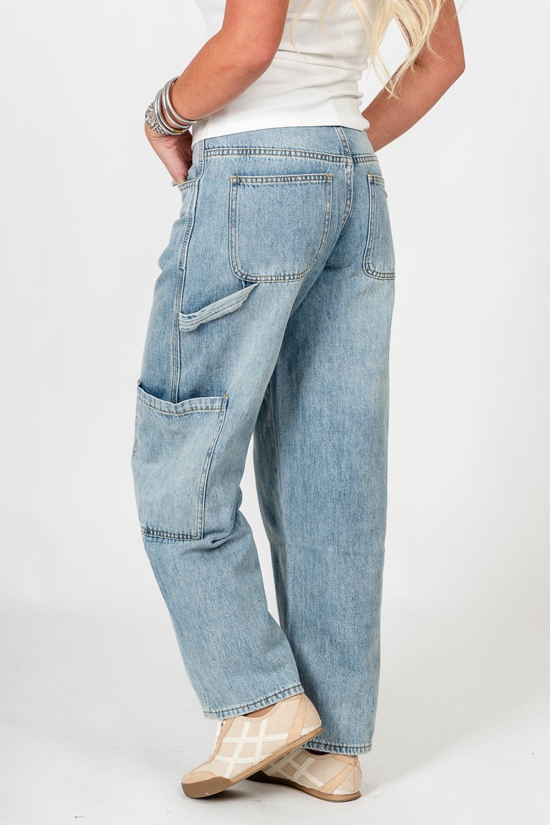 High rise cargo jeans light wash
