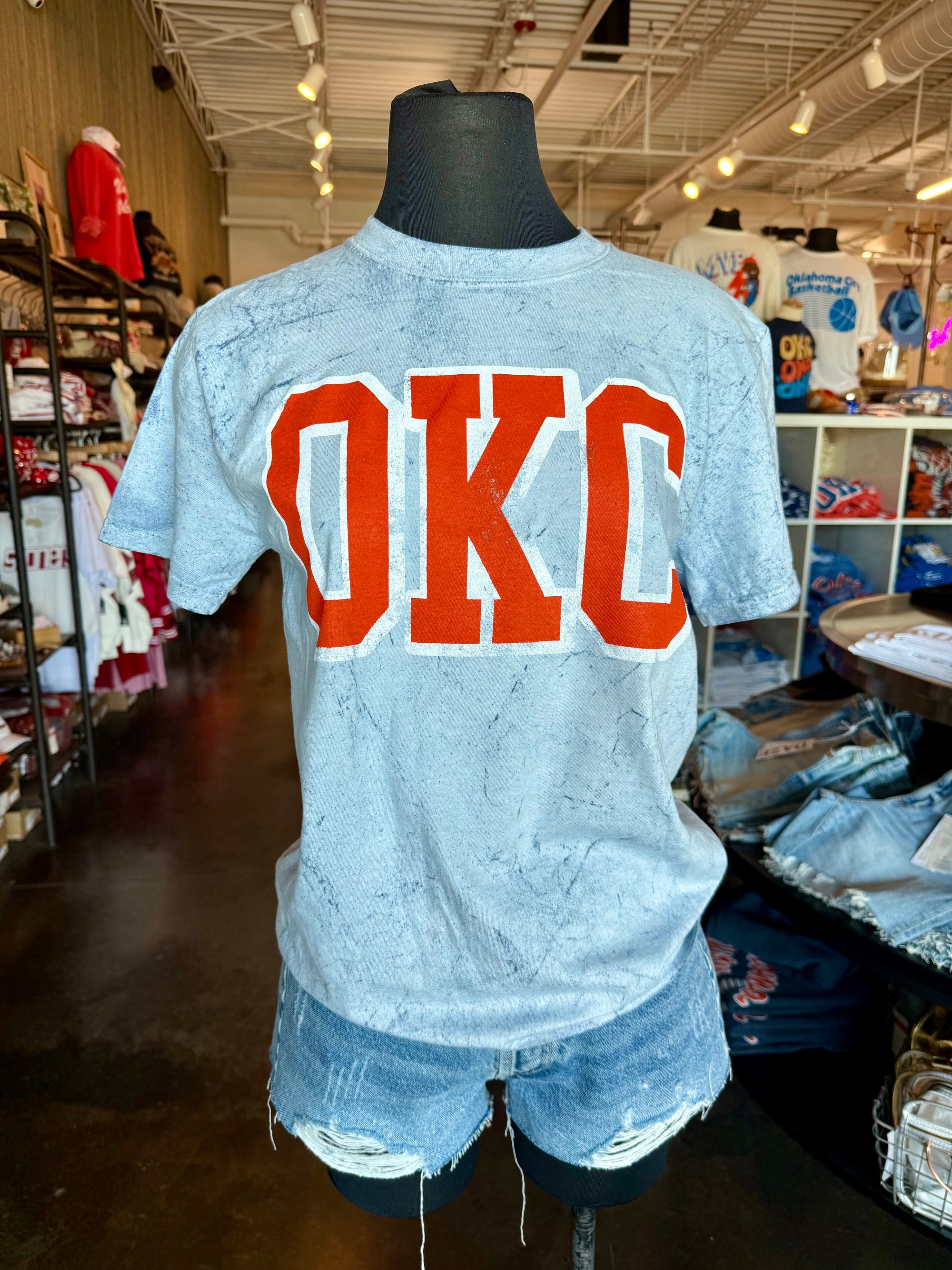 OKC block tie dye t-shirt dark blue - Trendy OKC Apparel at Lush Fashion Lounge Boutique in Oklahoma City