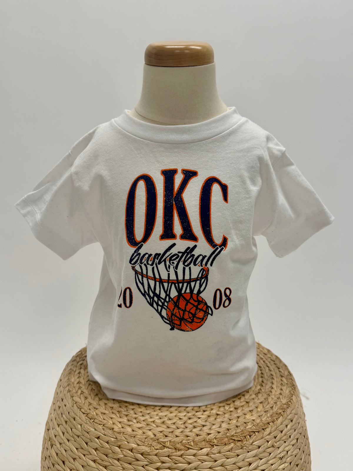 KIDS OKC big basketball tee off white - Trendy OKC Apparel at Lush Fashion Lounge Boutique in Oklahoma City
