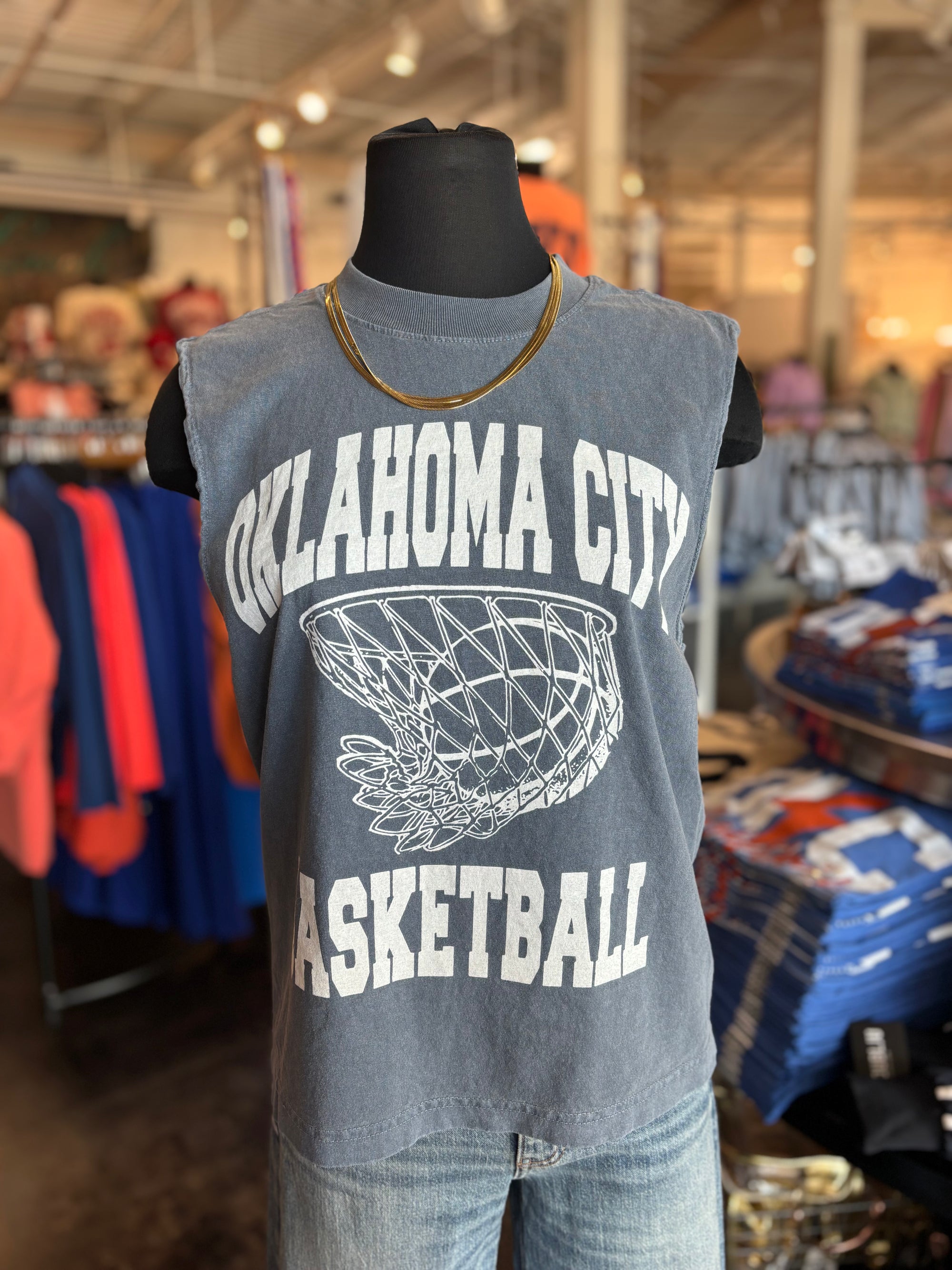 OKC swish muscle tank top navy - Trendy OKC Apparel at Lush Fashion Lounge Boutique in Oklahoma City