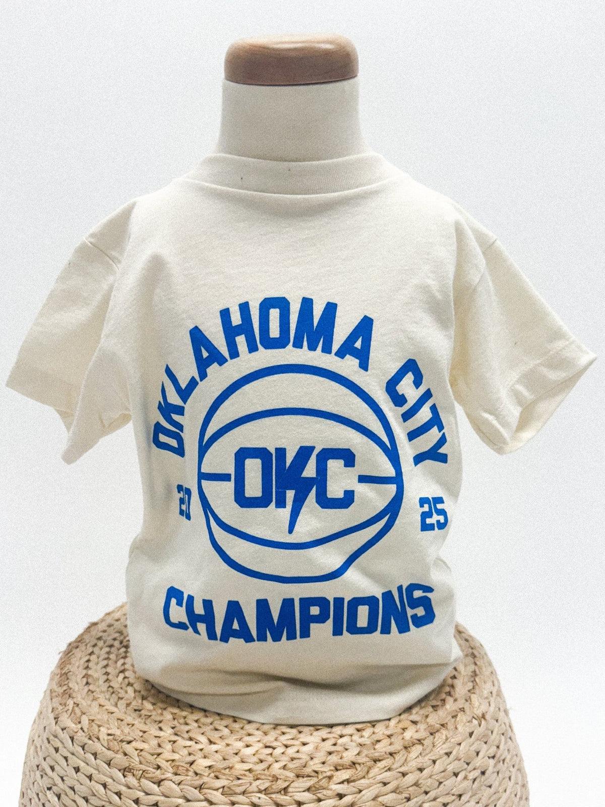 KIDS OKC champions basketball bolt tee natural - Stylish T-shirt - Cute Mommy and Me Apparel at Lush Fashion Lounge Boutique in Oklahoma