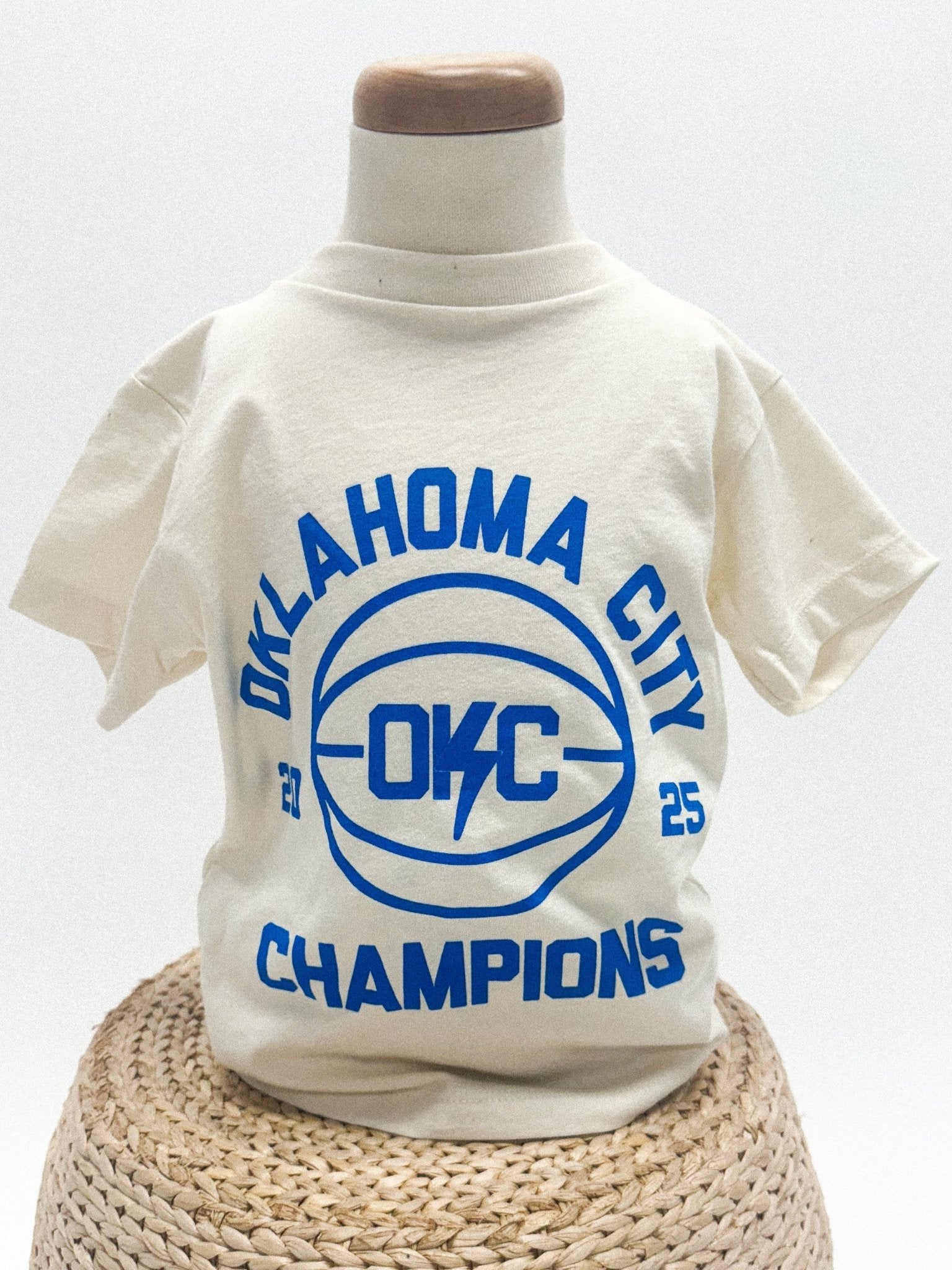 KIDS OKC champions basketball bolt tee natural - Stylish T-shirt - Cute Mommy and Me Apparel at Lush Fashion Lounge Boutique in Oklahoma