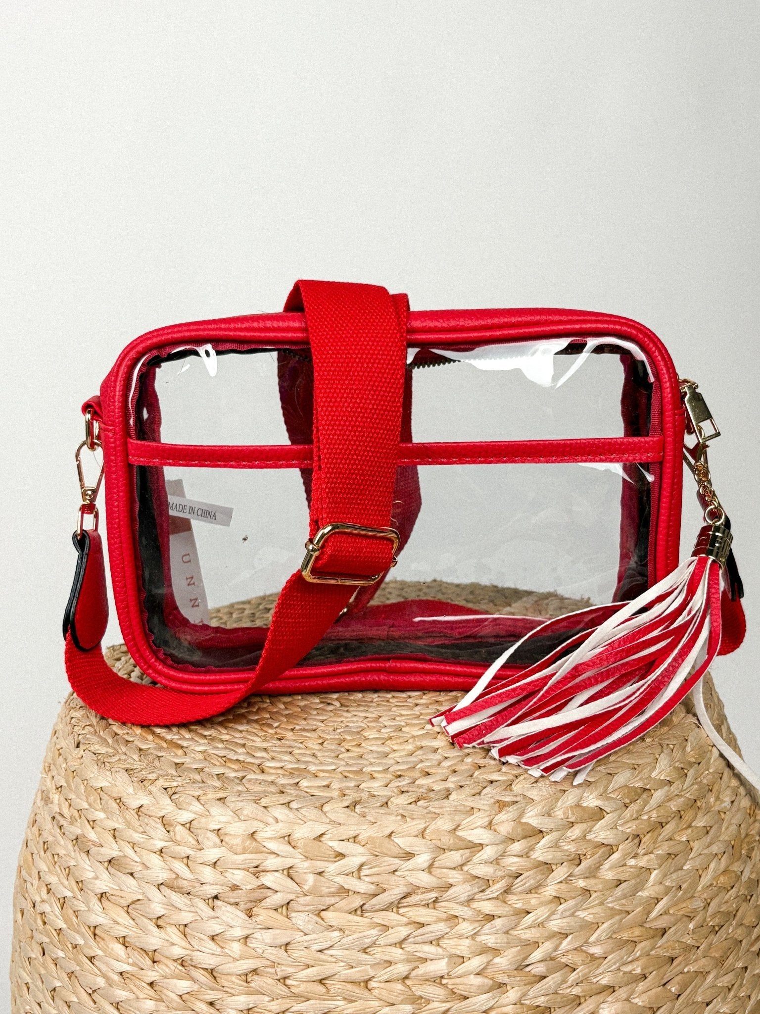 Tassel clear crossbody purse red - Trendy Bags at Lush Fashion Lounge Boutique in Oklahoma City