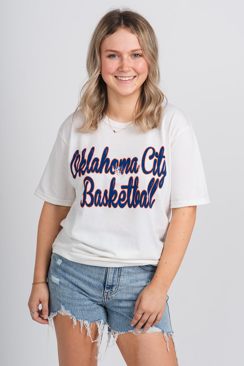 OKC basketball script unisex t-shirt natural - Trendy OKC Apparel at Lush Fashion Lounge Boutique in Oklahoma City