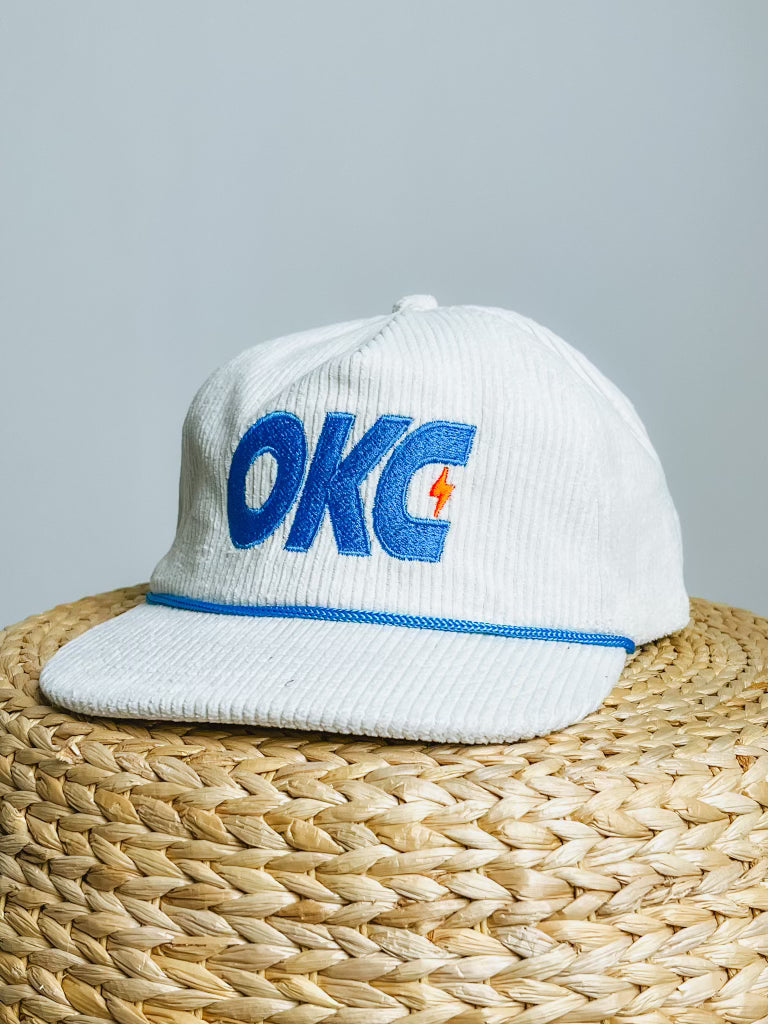 OKC basketball bolt corduroy rope hat white - Trendy Hats at Lush Fashion Lounge Boutique in Oklahoma City