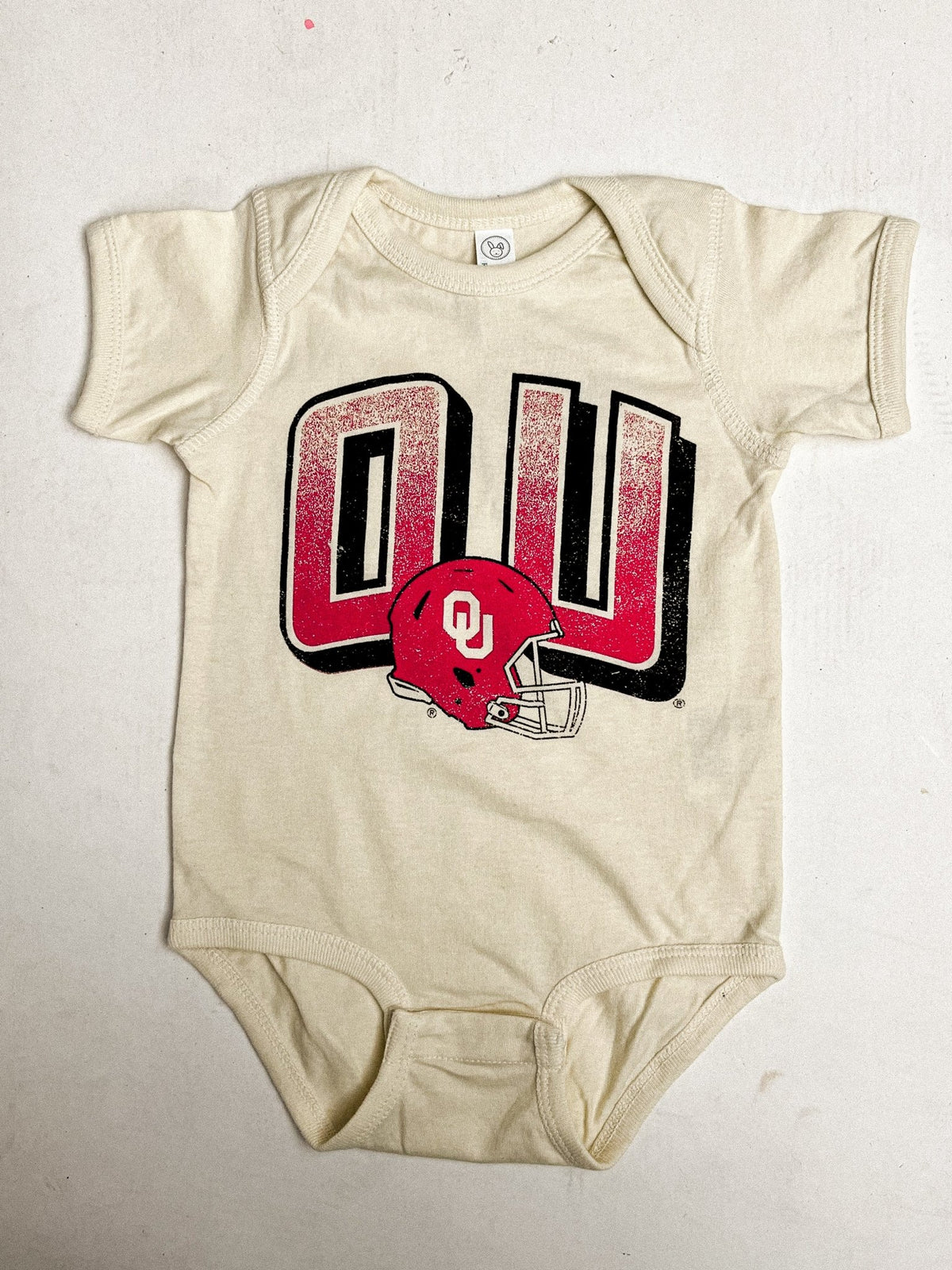 OU Kids OU Sooners helmet fade onesie ivory Onesie | Lush Fashion Lounge Trendy Oklahoma University Sooners Apparel & Cute Gameday T-Shirts