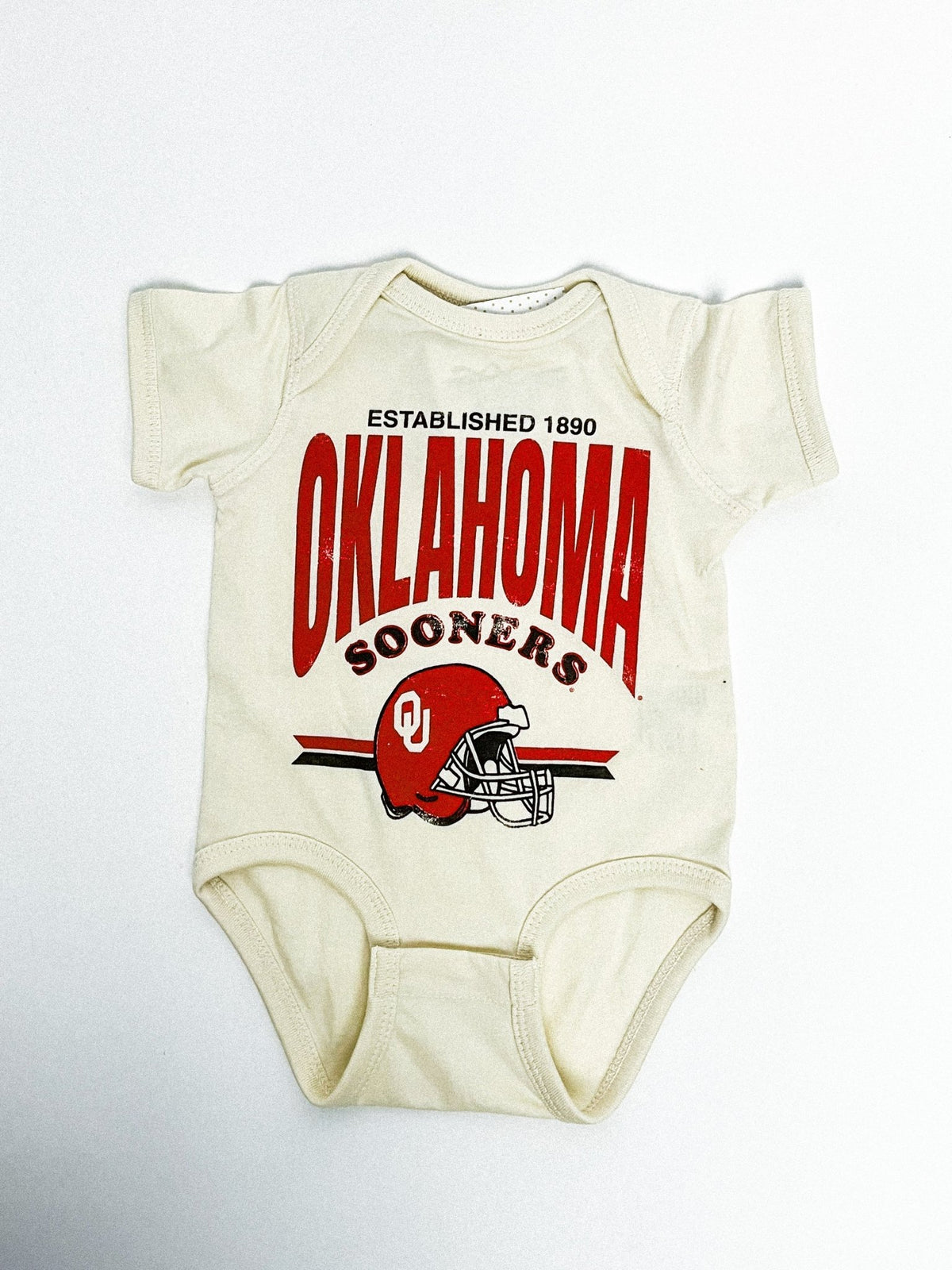 OU KIDS OU established helmet onesie ivory Onesie | Lush Fashion Lounge Trendy Oklahoma University Sooners Apparel & Cute Gameday T-Shirts