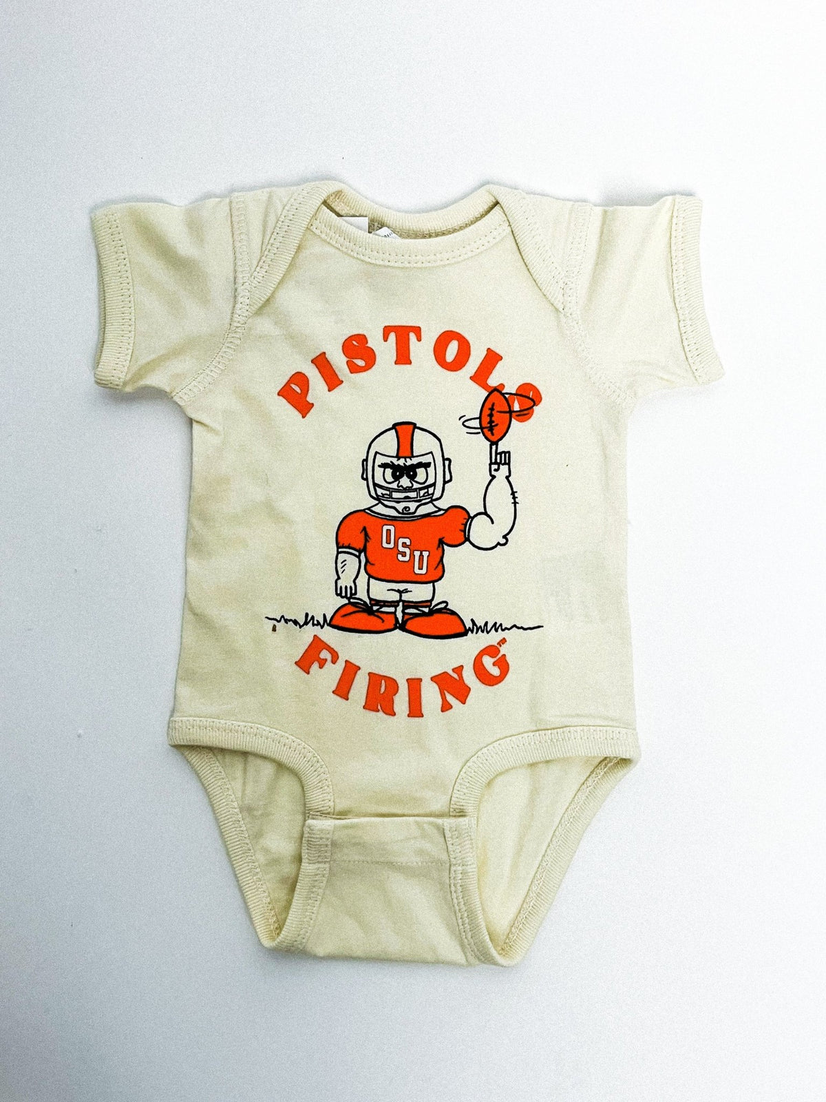 OSU KIDS OSU football player onesie natural Onesie | Lush Fashion Lounge Trendy Oklahoma State Cowboys Apparel & Cute Gameday T-Shirts