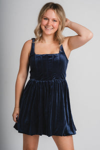 Corset velvet mini dress navy - Affordable dress - Boutique Dresses at Lush Fashion Lounge Boutique in Oklahoma City