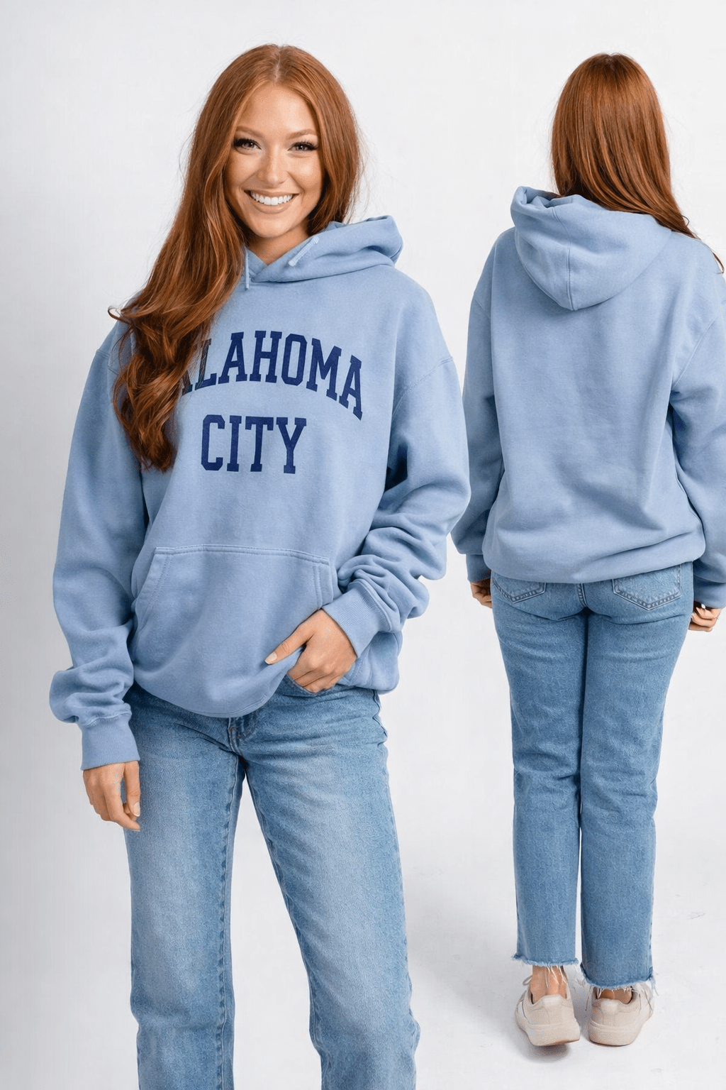 OKC basketball simple hoodie faded powder - Trendy OKC Apparel at Lush Fashion Lounge Boutique in Oklahoma City