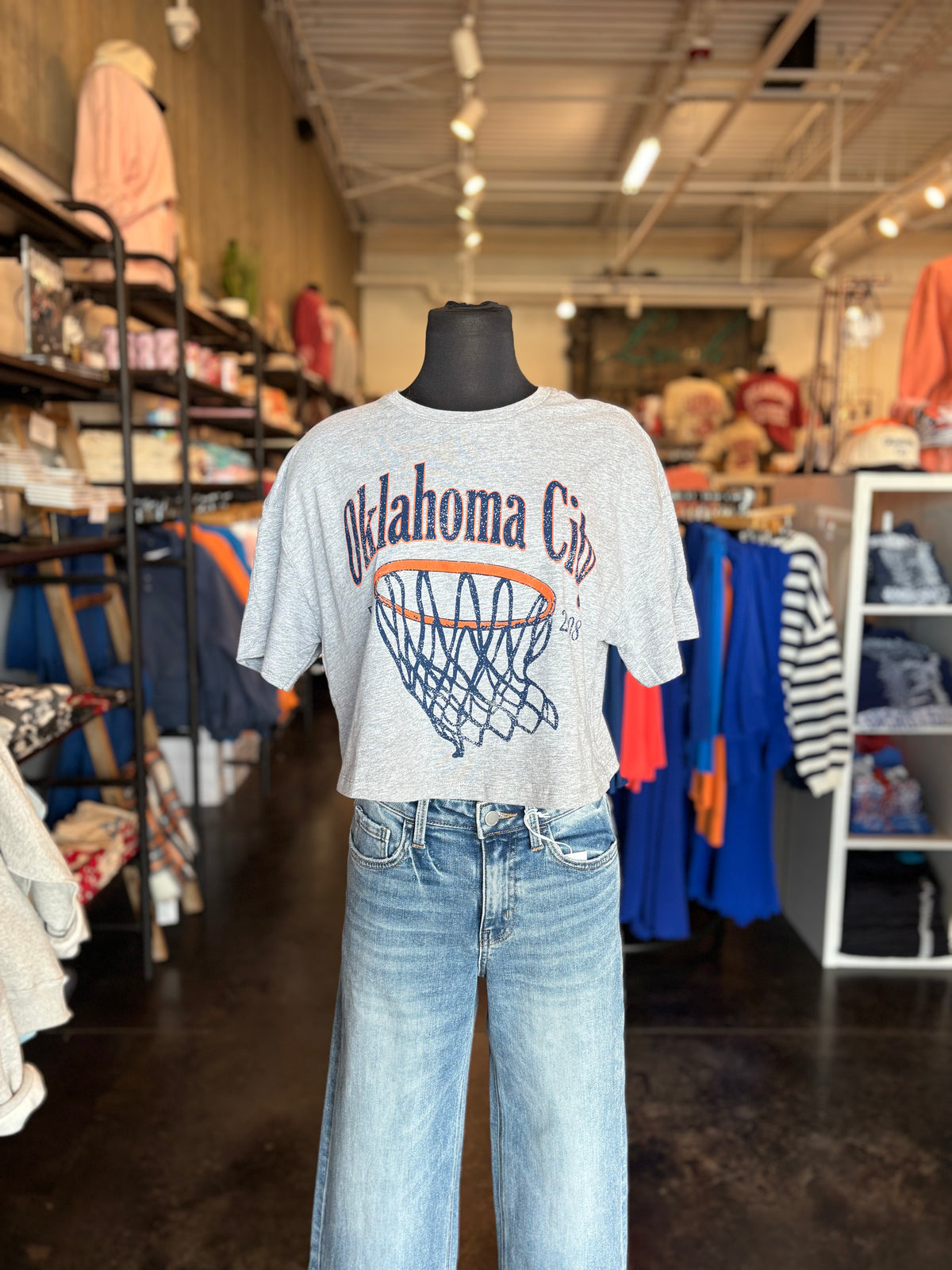 OKC basketball swoosh crop t-shirt grey - Trendy OKC Apparel at Lush Fashion Lounge Boutique in Oklahoma City