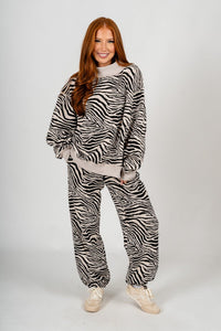 Zebra mock neck sweatshirt black/beige - Fun Sweatshirt - Unique Lounge Looks at Lush Fashion Lounge Boutique in Oklahoma