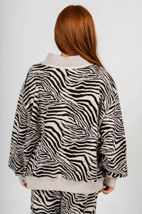 Zebra mock neck sweatshirt black/beige - Adorable Sweatshirt - Stylish Comfortable Outfits at Lush Fashion Lounge Boutique in OKC