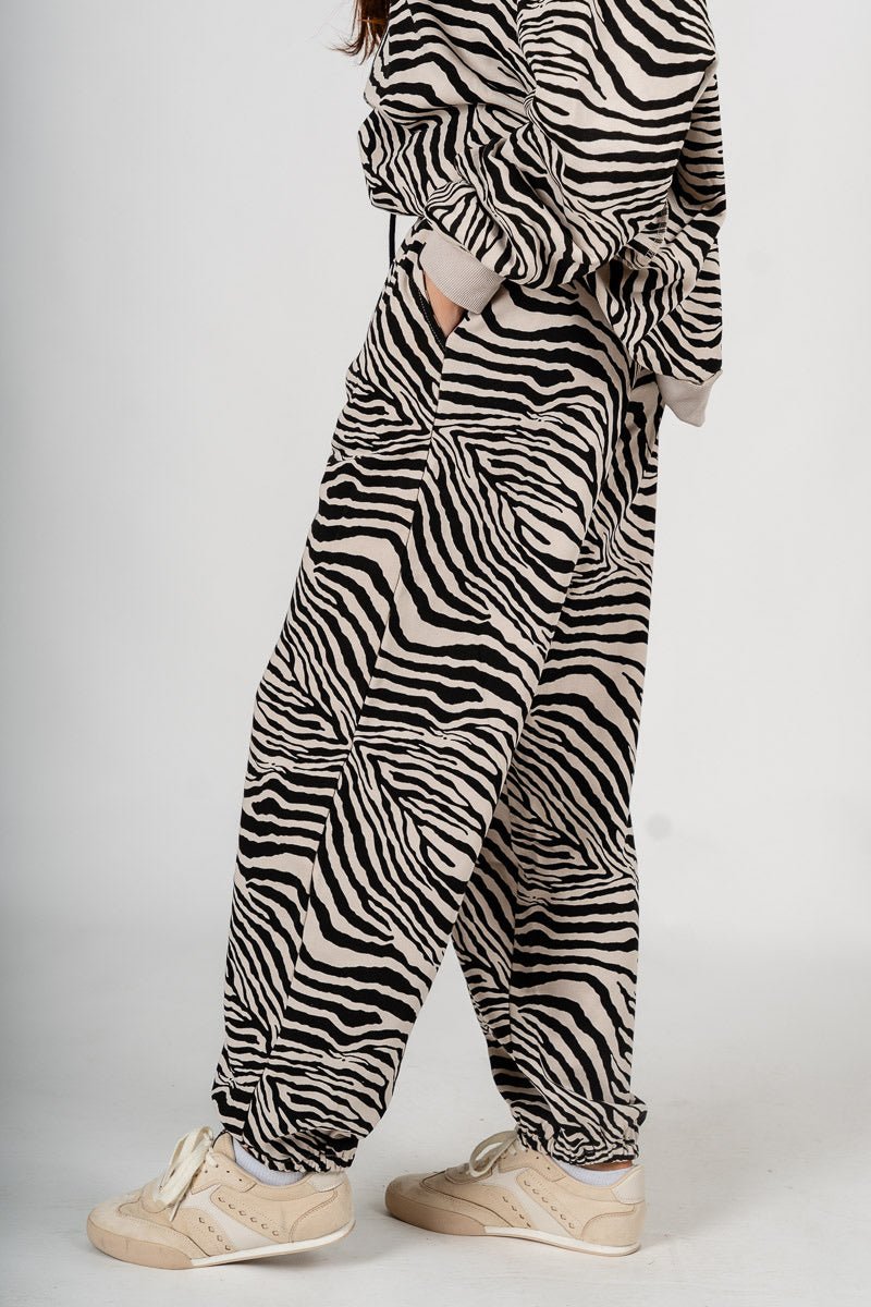 Zebra joggers black/taupe - Fun pants - Unique Lounge Looks at Lush Fashion Lounge Boutique in Oklahoma