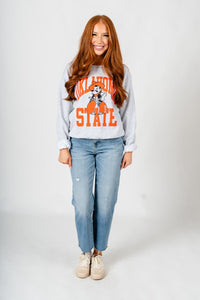 OSU OSU center logo champ fleece sweatshirt ash Sweatshirt | Lush Fashion Lounge Trendy Oklahoma State Cowboys Apparel & Cute Gameday T-Shirts