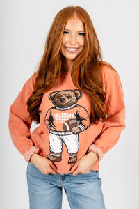 OSU OSU teddy bear comfort colors sweatshirt orange Sweatshirt | Lush Fashion Lounge Trendy Oklahoma State Cowboys Apparel & Cute Gameday T-Shirts