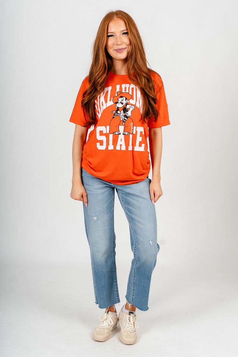 OSU Pistol Pete center logo unisex short sleeve t-shirt orange - Cute T-shirt - Trendy Mommy and Me Clothing Collection at Lush Fashion Lounge Boutique in Oklahoma