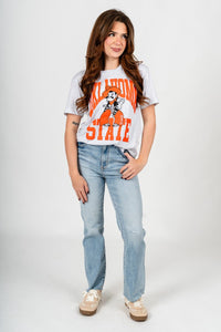OSU OSU Pistol Pete center logo unisex short sleeve shirt ash T-shirt | Lush Fashion Lounge Trendy Oklahoma State Cowboys Apparel & Cute Gameday T-Shirts