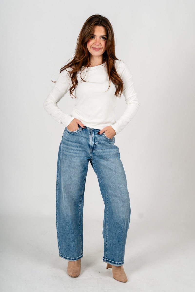 Flying Monkey high rise cuffed barrel jeans radiant | Lush Fashion Lounge: boutique women's jeans, fashion jeans for women, affordable fashion jeans, cute boutique jeans