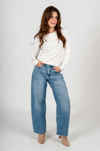 Flying Monkey high rise cuffed barrel jeans radiant | Lush Fashion Lounge: boutique women's jeans, fashion jeans for women, affordable fashion jeans, cute boutique jeans
