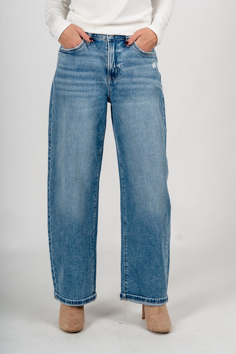 Flying Monkey high rise cuffed barrel jeans radiant | Lush Fashion Lounge: boutique women's jeans, fashion jeans for women, affordable fashion jeans, cute boutique jeans