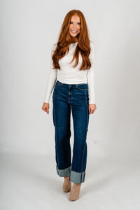 Daze pleaser high rise cuffed wide ankle jeans slow motion | Lush Fashion Lounge: boutique women's jeans, fashion jeans for women, affordable fashion jeans, cute boutique jeans
