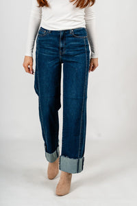 Daze pleaser high rise cuffed wide ankle jeans slow motion | Lush Fashion Lounge: boutique women's jeans, fashion jeans for women, affordable fashion jeans, cute boutique jeans