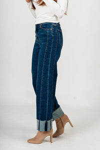 Daze pleaser high rise cuffed wide ankle jeans slow motion | Lush Fashion Lounge: boutique women's jeans, fashion jeans for women, affordable fashion jeans, cute boutique jeans