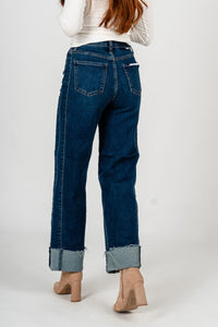 Daze pleaser high rise cuffed wide ankle jeans slow motion | Lush Fashion Lounge: boutique women's jeans, fashion jeans for women, affordable fashion jeans, cute boutique jeans