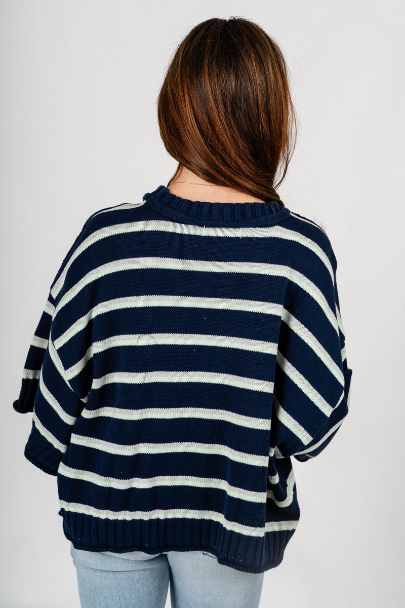 Striped short sleeve sweater navy