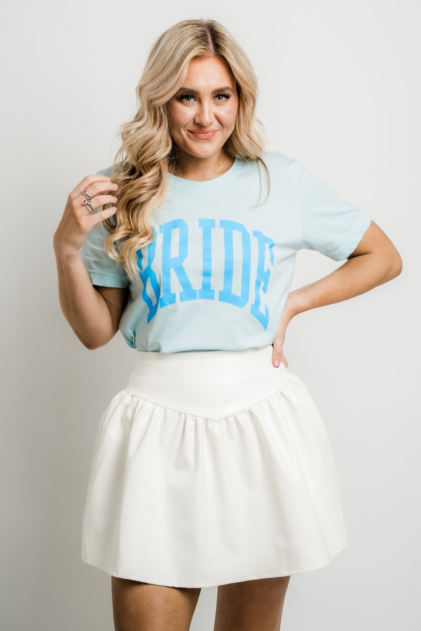 Bride XL short sleeve crew ice blue - Cute T-shirts - Trendy Bride and Bridesmaid Fashion at Lush Fashion Lounge Boutique in Oklahoma