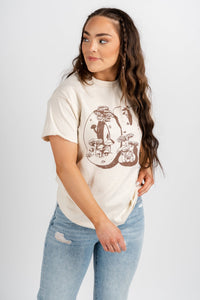 OK mushroom thrifted t-shirt off white - Affordable t-shirt - Boutique Graphic T-Shirts at Lush Fashion Lounge Boutique in Oklahoma City