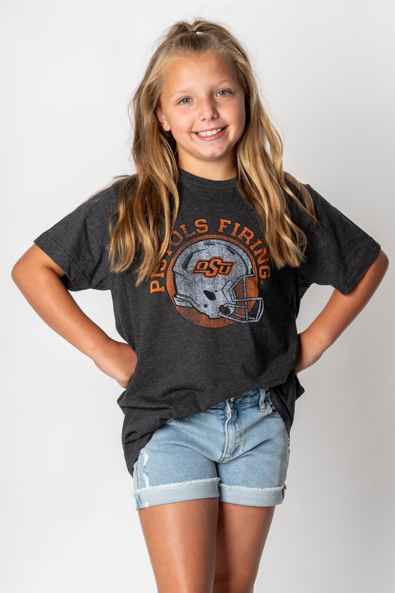 OSU Kids OSU helmet circle t-shirt black T-shirts | Lush Fashion Lounge Trendy Oklahoma State Cowboys Apparel & Cute Gameday T-Shirts
