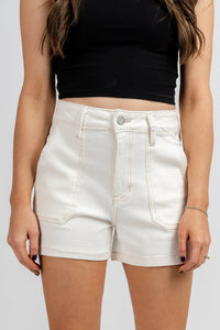 JBD high rise cargo denim shorts off white - Cute shorts - Trendy Shorts at Lush Fashion Lounge Boutique in Oklahoma City