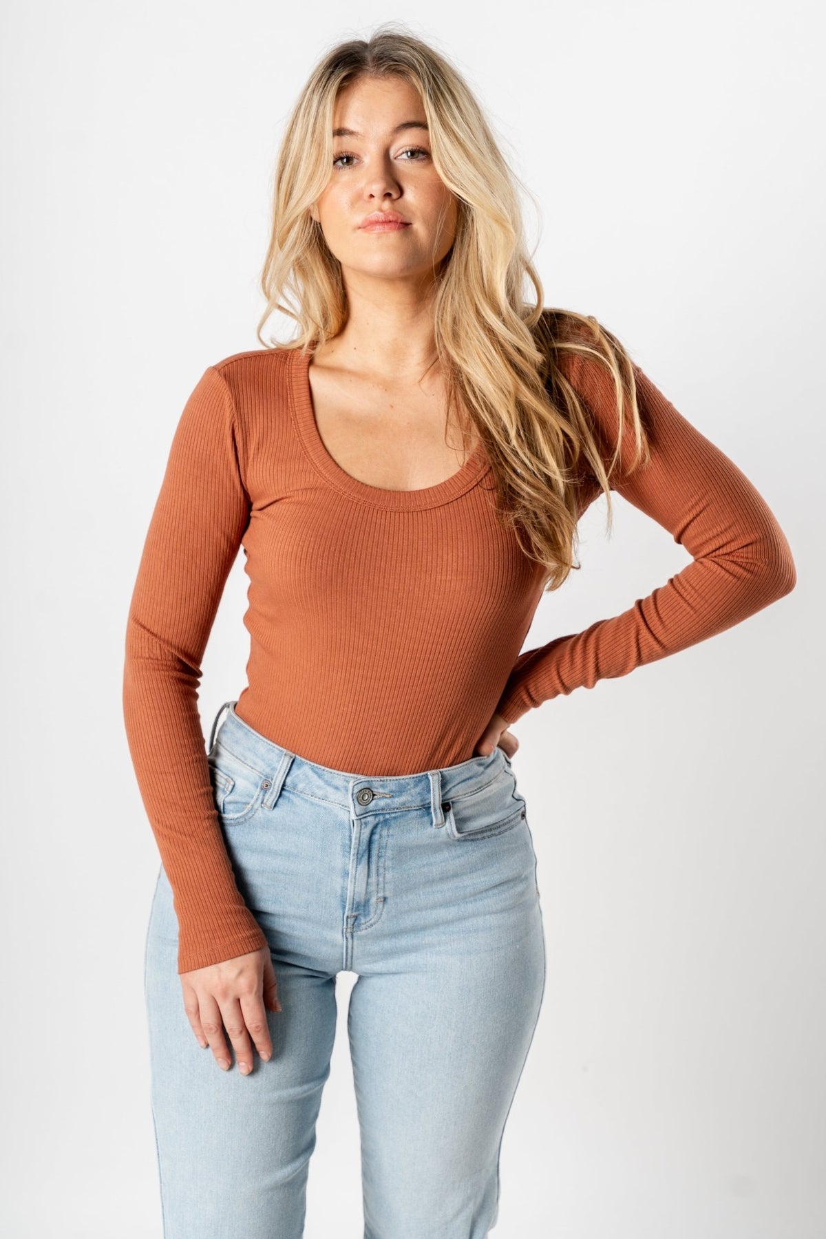 Z Supply Lilah long sleeve bodysuit penny - Z Supply bodysuit - Z Supply Tops, Dresses, Tanks, Tees, Cardigans, Joggers and Loungewear at Lush Fashion Lounge