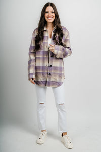 Plaid shacket lavender - Trendy Cardigan - Fashion Jackets & Blazers at Lush Fashion Lounge Boutique in Oklahoma City