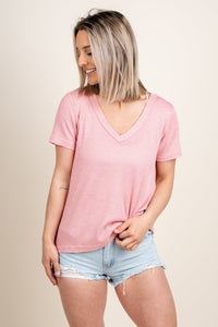 Z Supply Dana ribbed haci short sleeve top guava - Z Supply Top - Z Supply Apparel at Lush Fashion Lounge Trendy Boutique Oklahoma City