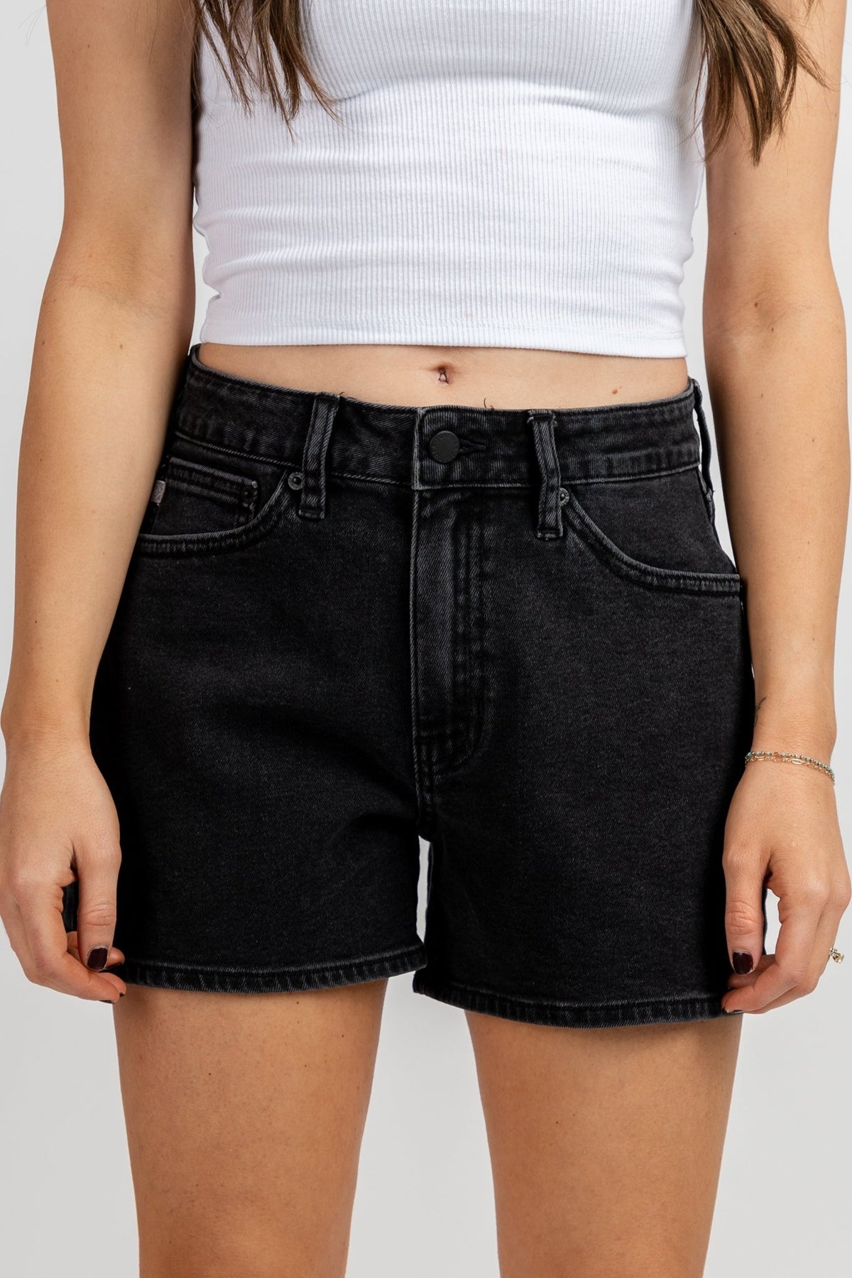 JBD High rise mom denim shorts washed black - Cute shorts - Trendy Shorts at Lush Fashion Lounge Boutique in Oklahoma City