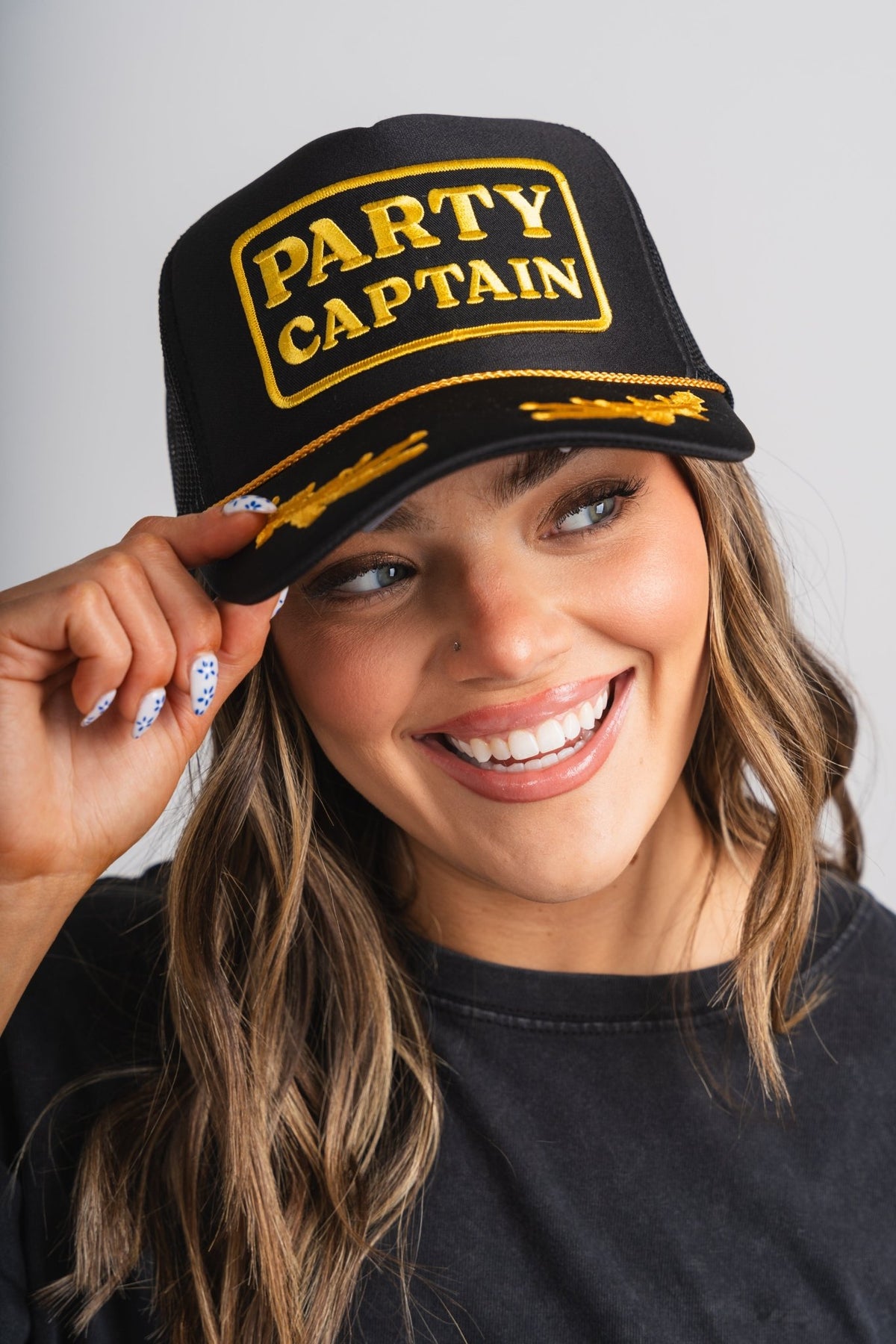 Party Captain patch trucker hat - Trendy Hats at Lush Fashion Lounge Boutique in Oklahoma City