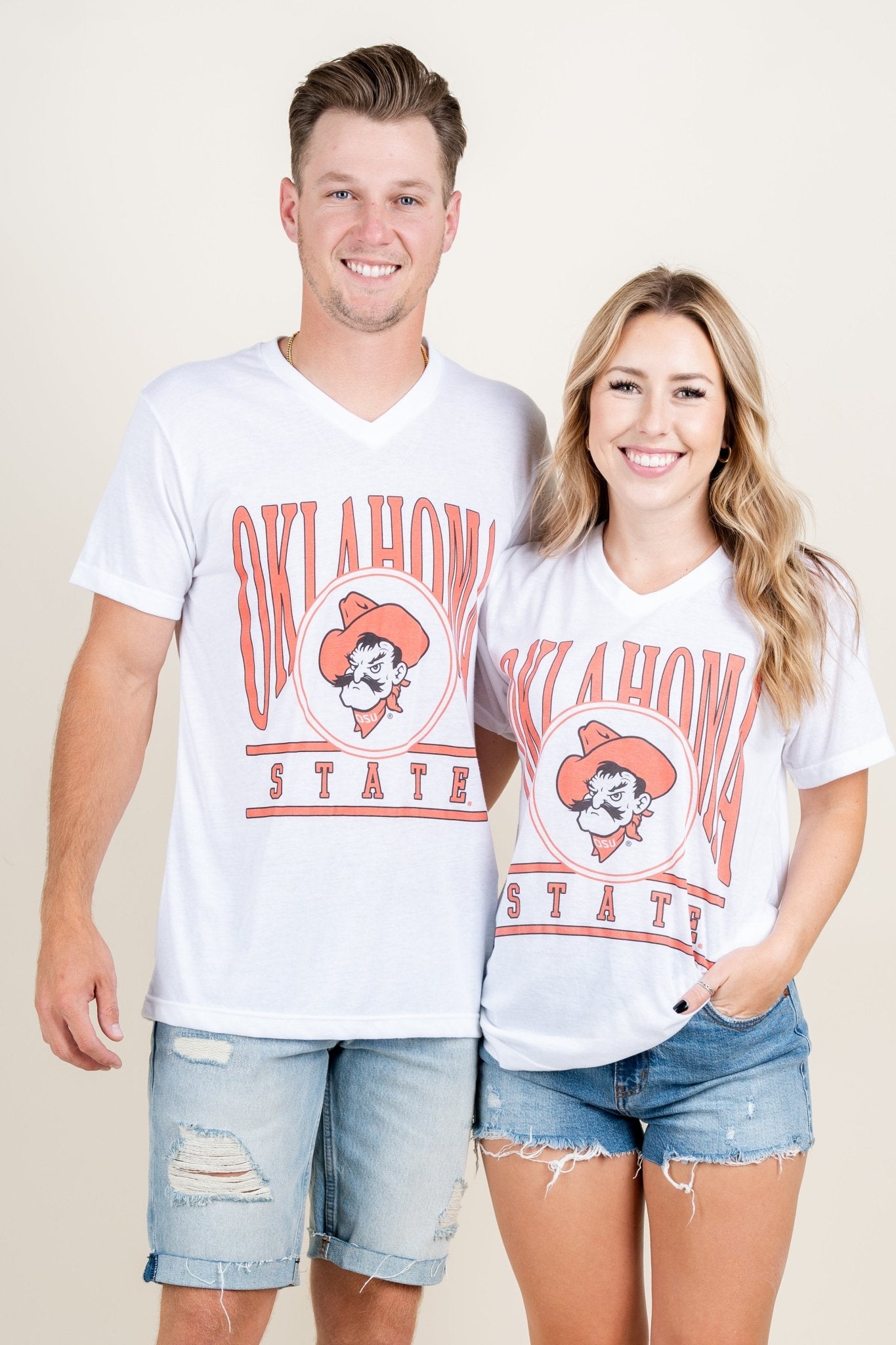 OSU OSU Winners circle unisex v-neck t-shirt white T-shirts | Lush Fashion Lounge Trendy Oklahoma State Cowboys Apparel & Cute Gameday T-Shirts