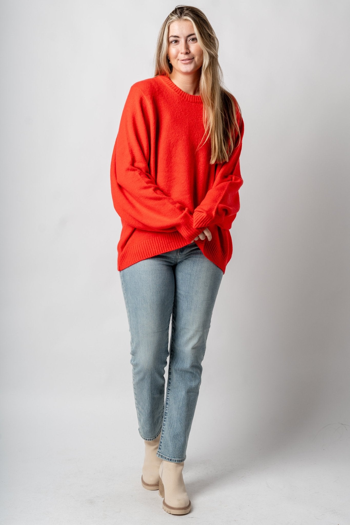 Oversized crew sweater red - Trendy Sweaters | Cute Pullover Sweaters at Lush Fashion Lounge Boutique in Oklahoma City
