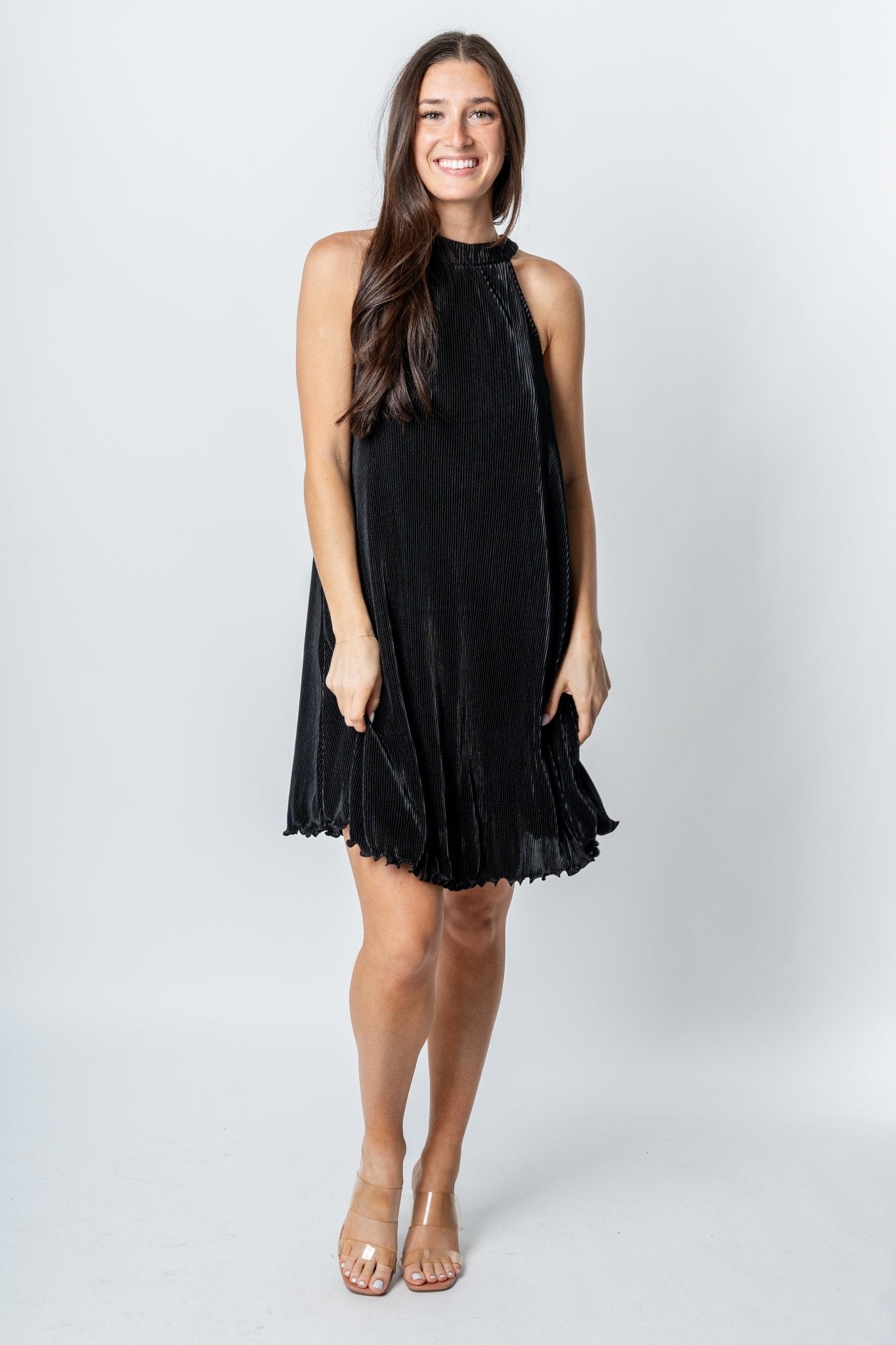 Pleated mini dress black - Trendy Dress - Fashion Dresses at Lush Fashion Lounge Boutique in Oklahoma City