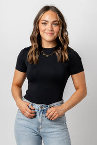 Short sleeve crew neck bodysuit black - Cute bodysuit - Trendy Bodysuits at Lush Fashion Lounge Boutique in Oklahoma City