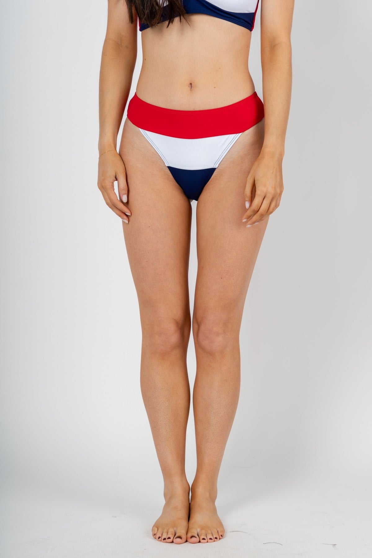 Colorblock bikini bottom red/white/navy - Trendy swimwear - Cute Vacation Collection at Lush Fashion Lounge Boutique in Oklahoma City