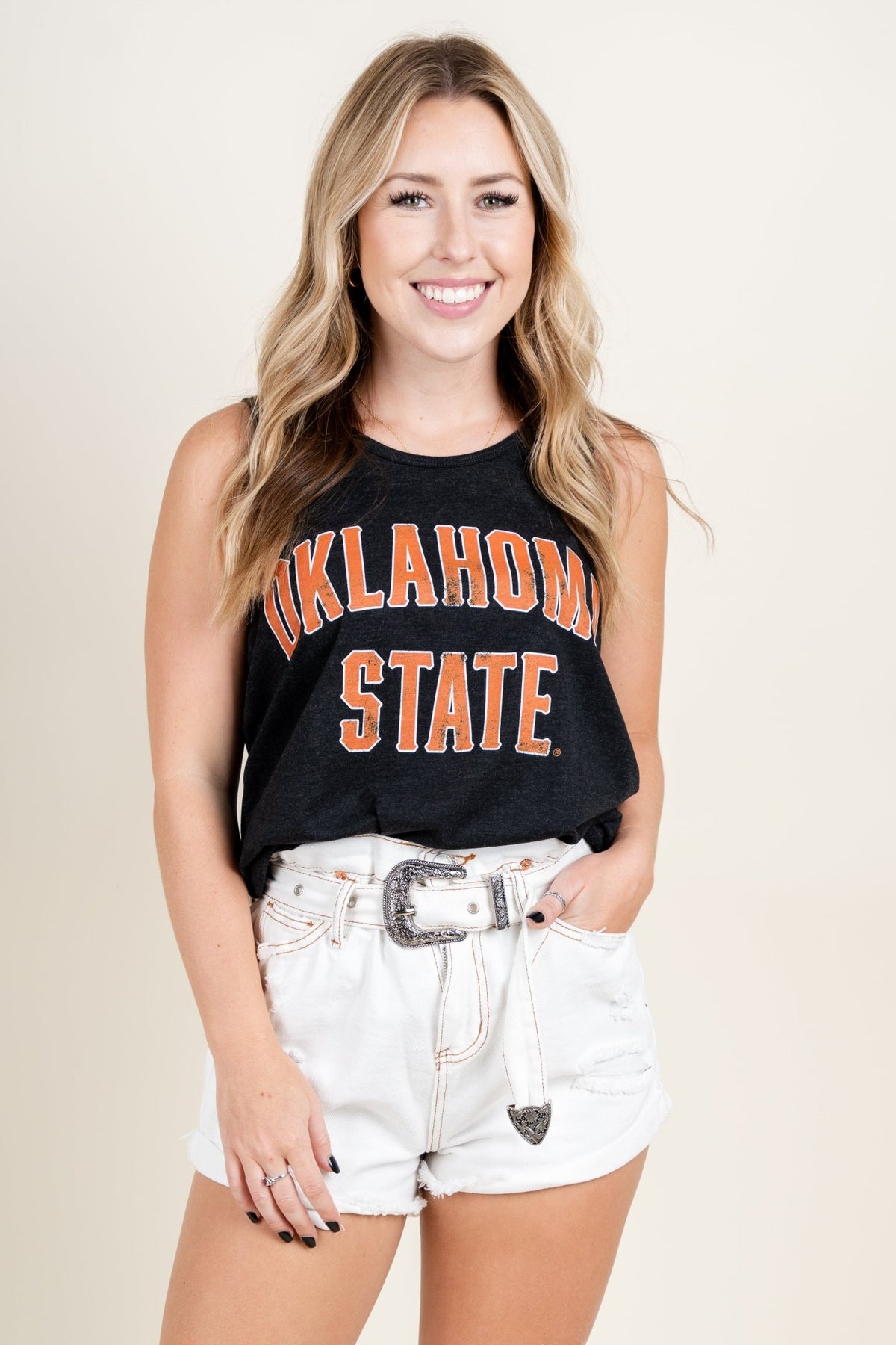 OSU OSU Oklahoma State classic arch unisex tank top black T-shirts | Lush Fashion Lounge Trendy Oklahoma State Cowboys Apparel & Cute Gameday T-Shirts